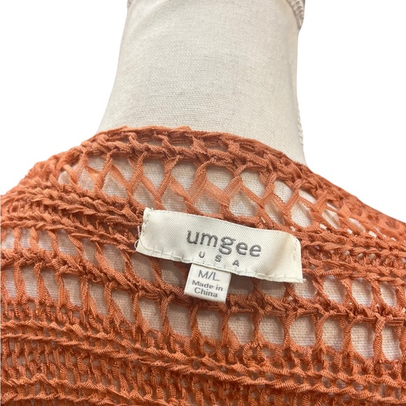 Umgee Boho Fringe Open Knit Kimono Cardigan Rust M/L Crochet Festival Layer - Picture 6 of 7